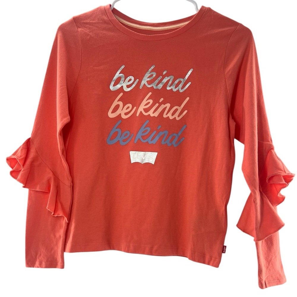 NWT Levi's Kids Long Sleeve Shirt - Coral with Ruffle Sleeves L